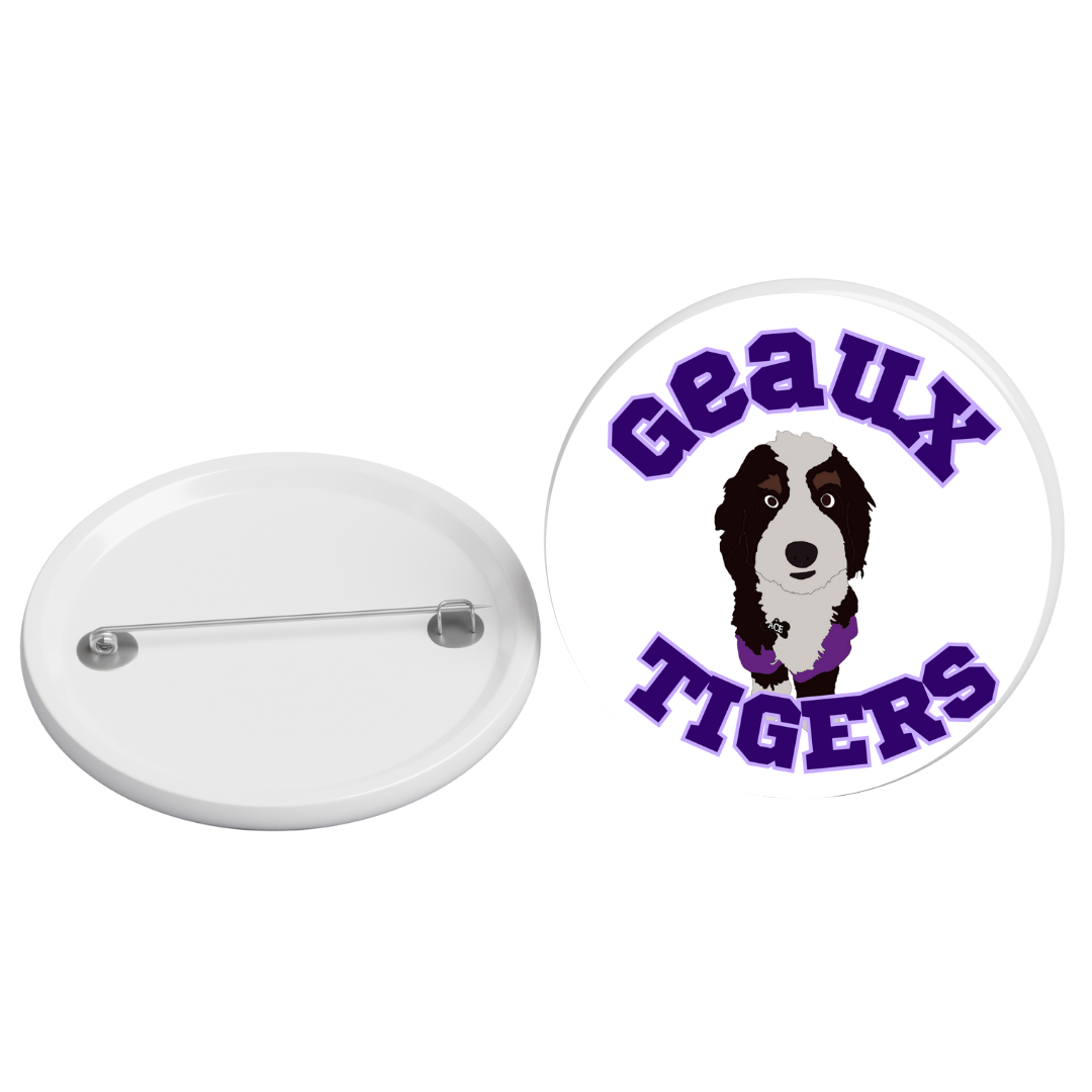 Geaux Tigers Ace Button- White