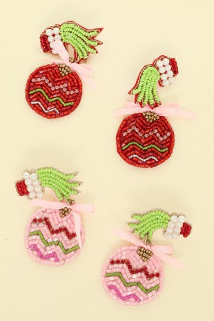 Grinch Ornament Earrings- Red