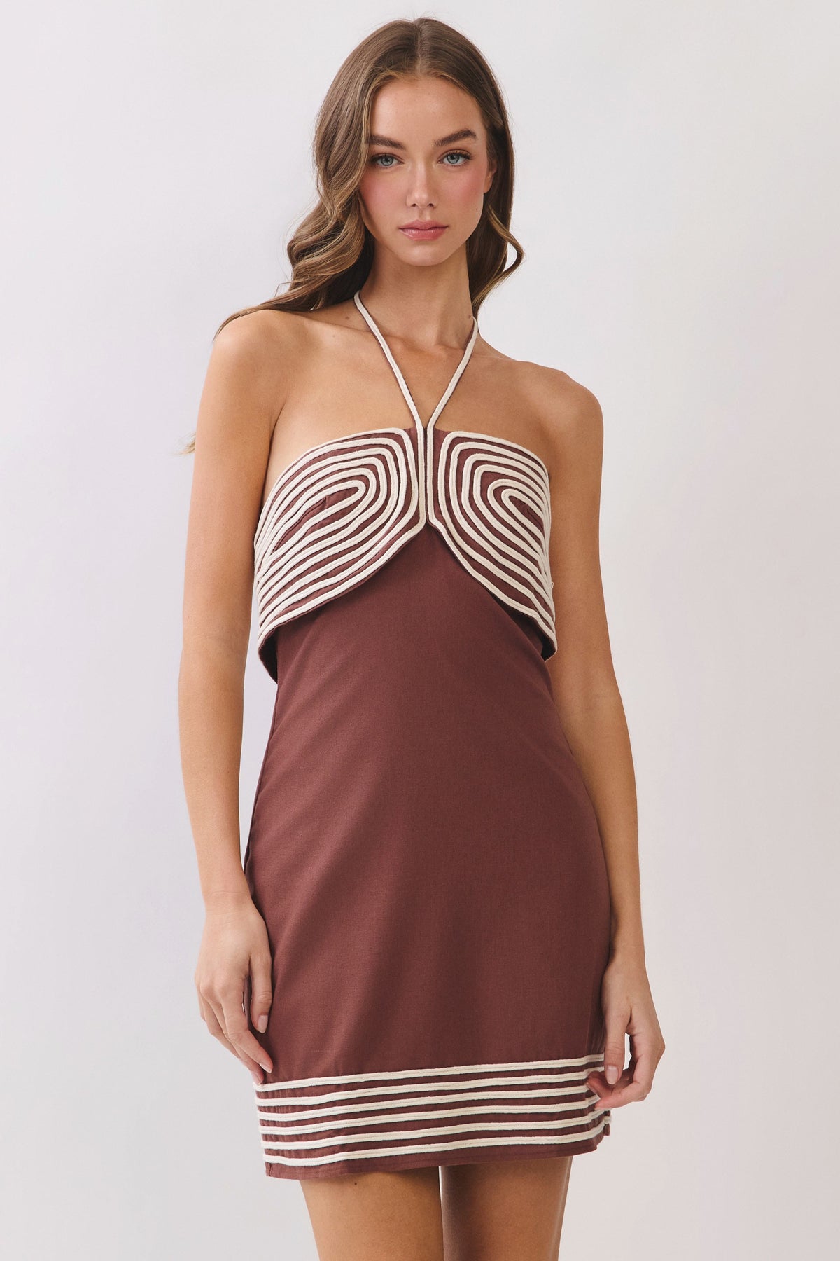 Striped Mini Dress (Brown)