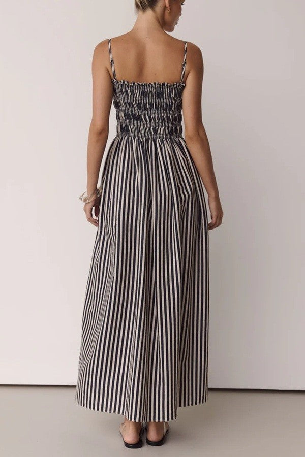 Smocked Black and White Maxi Dress