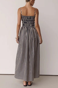 Smocked Black and White Maxi Dress